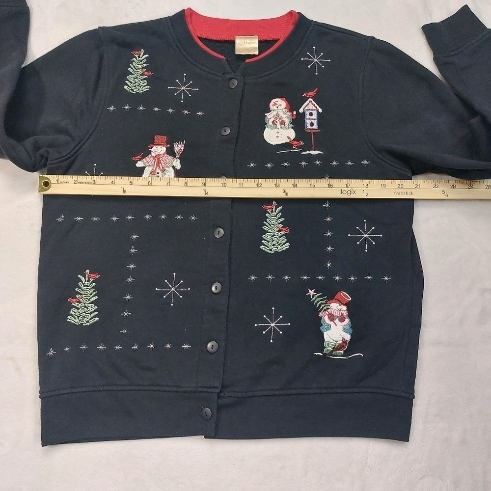 CC HUGHES WOMEN'S BLACK SNOWMAN HOLIDAY BUTTON UP SWEATSHIRT CARDIGAN SIZE SMALL - Picture 6 of 8